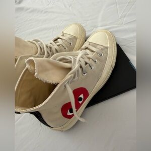Comme des Garcons PLAY Cream Sneakers with Red Heart